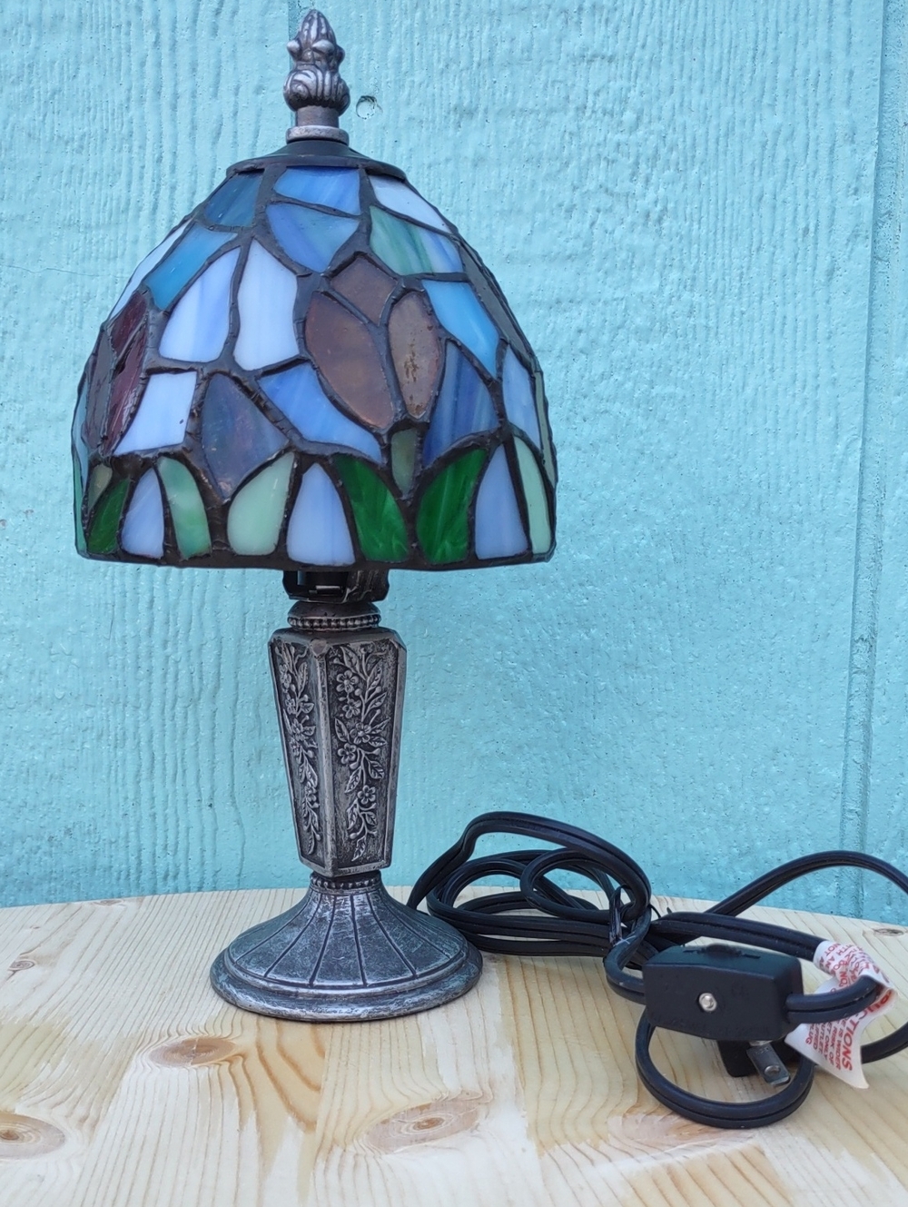 Stained Glass Table Lamp with Blue and Green Shade